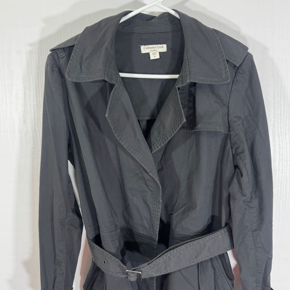 Coldwater Creek Classic Gray Cotton Blend Blazer Trench Coat Womens‎ Size 10